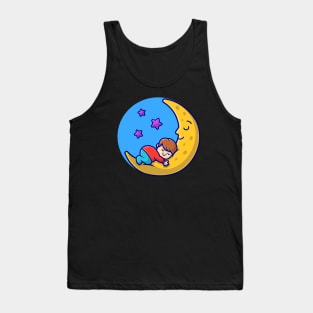 Cute Boy And Cute Moon Sleeping Cartoon Vector Icon Illustration Tank Top